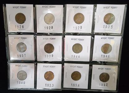(12) 1926-1957 Wheat Penny Coins