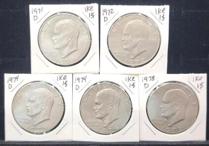 (5) 1971-1978-D U.S. Eisenhower Dollar Coins