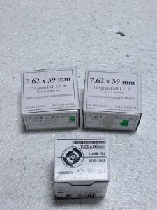 7.62x39mm Russian FMJ 123gr/122gr, Steel Case, 3 Boxes (60 Rounds), Non-Corrosive Berdan Primed