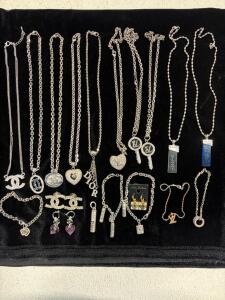 Assorted Logo-Inspired Costume Jewelry: Chanel, Dior, LV, Bvlgari, Necklaces, Bracelets, Earrings