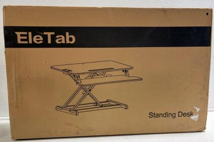 EleTab FZ-SD10B-E Electric Height Adjustable Standing Desk Converter, Black, Dual Monitor, 36"