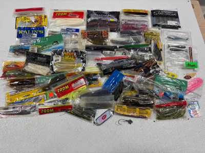 Large Assorted Bass Fishing Soft Plastic Lure Lot, Top Brands (Zoom, Berkley, Yamamoto, More).