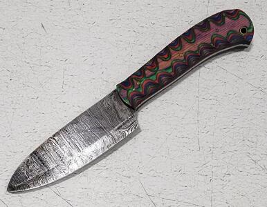 (1) Fixed Blade Damascus Steel Utility Kitchen Knife With Wood Handle