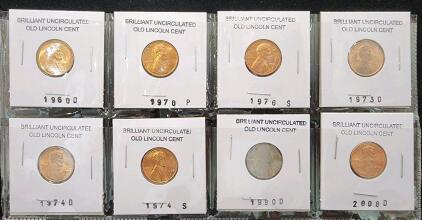 (5) 1960-2008-D Brilliant Uncirculated Old Lincoln Cents (1) 1970-P Brilliant Uncirculated Old Lincoln Cent Coin (2) 1970-1974-S Brilliant Uncirculated Old Lincoln Cent Coins