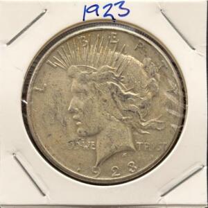 1923 Peace Silver Dollar, 90% Silver, Philadelphia Mint, Circulated, 1.5in Diameter, US Coin