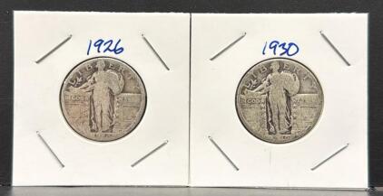 1926 & 1930 Standing Liberty Quarters &ndash; 90% Silver Coins, Circulated, U.S. 25&cent;