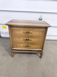 White Furniture Co. 3-Drawer Walnut Chest Model 6800-10, Mid-Century, Brass Pulls, USA 36 in (W) x 18 in (D) x 30 in (H)