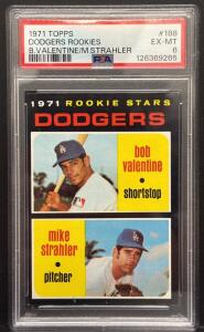 1971 Topps #188 Dodgers Rookies - Bob Valentine/Mike Strahler, PSA 6 EX-MT, Rookie Card