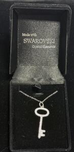 Swarovski Crystal Key Pendant Necklace, Silver Tone, with Original Box