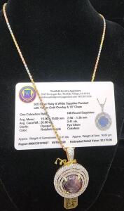 (1) .925 Silver Ruby And White Sapphire Pendant With Yellow Gold Overlay And 18" Chain W/ Appraiser Card