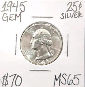 1945 MS65 Gem Silver Washington Quarter