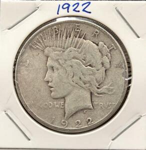 1922 Peace Silver Dollar, 90% Silver, Circulated, US Mint
