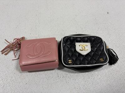 Chanel Mini Crossbody Bags, Pink & Black, Gold Hardware, Chain Strap, Vintage