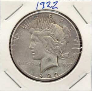 1922 Peace Silver Dollar, 90% Silver, Philadelphia, 38.1mm, Anthony de Francisci Design