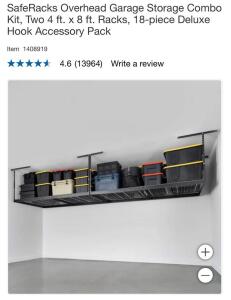 (2) White Metal SafeRacks 4ftx8ft Overhead Garage Storage Rack