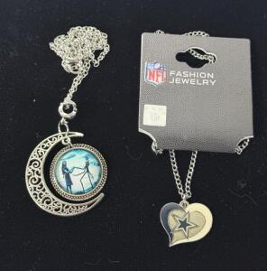 NFL Dallas Cowboys Heart Pendant Necklace & Crescent Moon Jack Skellington Sally Pendant Set