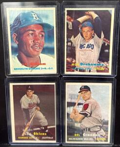 1957 Topps Baseball Card Lot #83 #84 #115 #133 Gilliam, Drabowsky, Crandall, Skizas