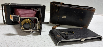 Eastman Kodak FPK Automatic Folding Camera w/ Bausch & Lomb Lens, Red Bellows, Case, SN 145183-A