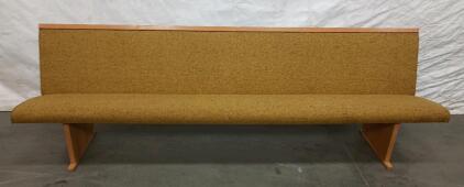 Church Pew With Mustard Textured Fabric And Golden Oak Wood Frame L=102" W=24" H=32"