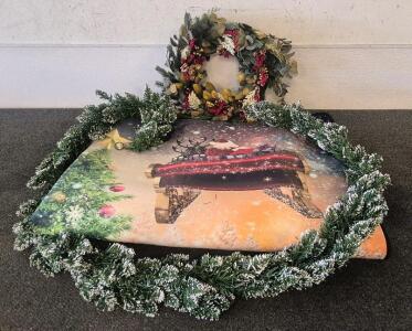 Christmas Wreaths for Front Door, Artificial Christmas Garland with Color Changing Lights and Timer by Batteries Operated, Christmas Floor Mat