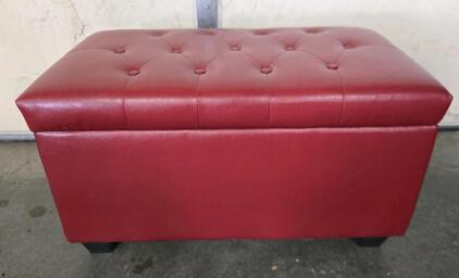 Red Faux Leather Ottoman 35.5" x 20" x 19"
