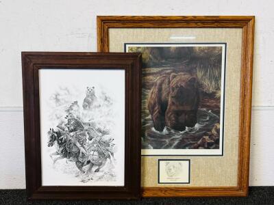 Jean S. Gasser "Unbroken Spirit Grizzly" Framed Art & Bill O'Neill Western Print Pair, Signed (20.5"x 24.5" and 15"x 20")