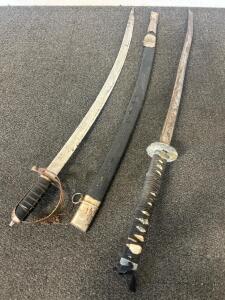 (2) Vintage Style Swords (28" and 34" Blades )