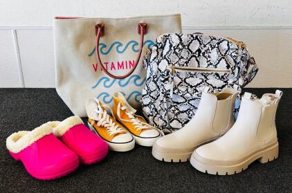 Women&rsquo;s Bags & Shoes Set: Chelsea Boots, Canvas High-Tops (US 9/EU 40), Tote, Faux Snakeskin Bag
