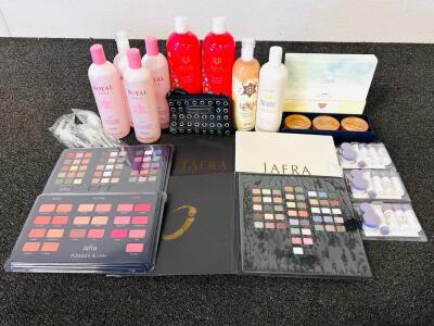 Jafra Noevir Cosmetics Lot - Body Oils, Lotions, Eyeshadow & Blush Palettes, Sample Sets, Harley Pouch