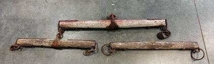 Antique Wooden Doubletree Set with Iron Hardware, Approx. 36" & 28" Bars, Early 20th Century