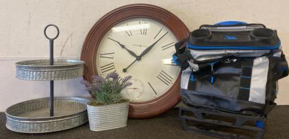 25&rdquo; Howard Miller Round Wall Clock, Titan by Arctic Zone 60 Can Rolling Cooler, Tiered Metal Organizer/Serving Tray, And More