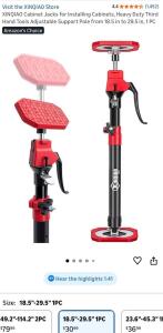 (4) Cabinet Jacks for Installing Cabinets, Heavy Duty Third Hand Tools Adjustable Support Pole from 18.5 in to 29.5 in