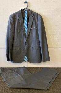 Full Grey Suit, With Blazer, Vest, Trousers And Tie (Brand Unknown)