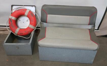 Boat Bench Seat With Storage L=36" W=20" H=30" Metal Boat Storage Box18" Square x 11" Tall, Vintage Life Ring Buoy