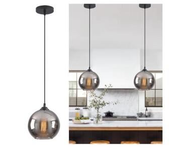 Smoke Grey Glass Globe Pendant Light