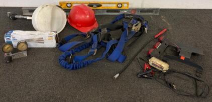 Construction Tools Including Harness, Helmet, Levelers, Paint Sprayer & More