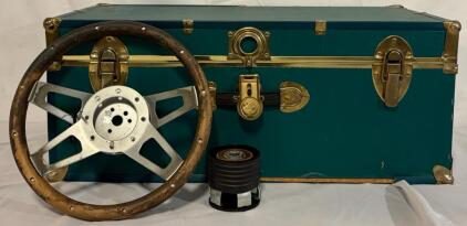 Seward Teal Storage Trunk for Records (30&rdquo;x15-3/4&rdquo;x1&rsquo;) & Classic Steering Wheel w/Hub Adapter