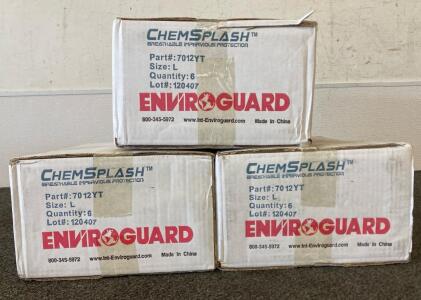 (3) Boxes Of 6 Enviroguard ChemSplash 1 Protective Suits