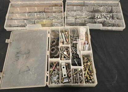 (3) Flat Containers Of Hardware- Nails, Bolts, Deep Cranks And More
