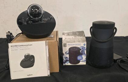 Bose Portable Speaker W/ Charger, Logitech Conference Cam BCC950, ILive Waterproof Speaker
