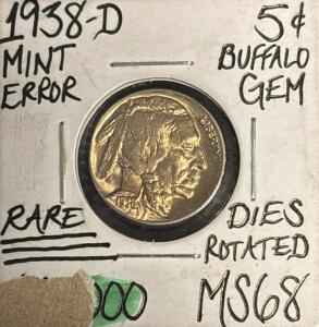 1938-D MS68 RARE MINT ERROR GEM BUFFALO NICKEL
