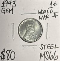1943 MS66 WORLD WAR II GEM STEEL CENT