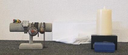 Two Necklaces & watch With Cloth Bin & Box