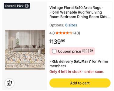 Vintage Floral 8x10 Area Rugs - Floral Washable Rug for Living Room Bedroom Dining Room Kids Playroom Home Decor Non Slip Carpet