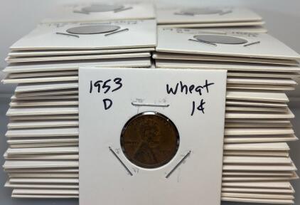 (100) Wheat One Cent Pennies 1940s-1950s
