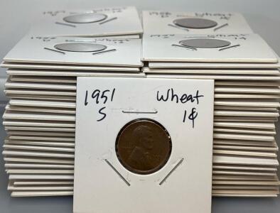 (100) Wheat One Cent Pennies 1940s-1950s