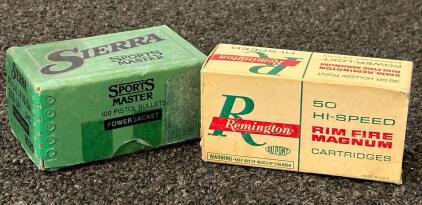 Box Of Sierra 41 Cal 210 Gr. Bullets and (40) Rounds Of Remington 5mm Rimfire