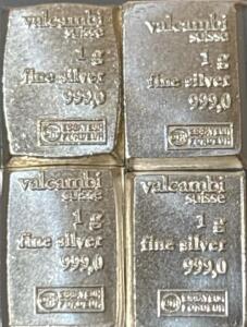 (4) Valcambi Suisse 1G 999.0 Fine Silver Bars