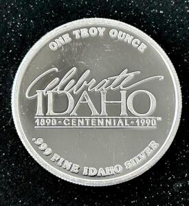 Celebrate Idaho Centennial 1 oz .999 Fine Silver Round 1990 "Energy in Idaho"