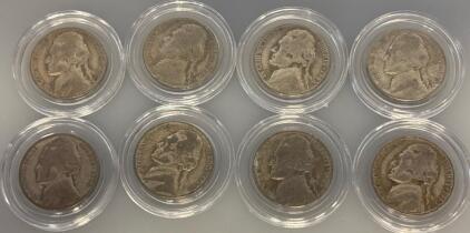 (8) WWII Silver Nickels 35% Silver (1943-1945)